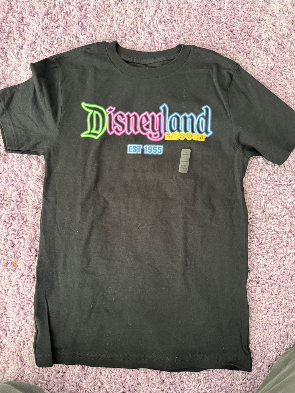 Disney Black T-Shirt with Neon Rainbow Disneyland Logo